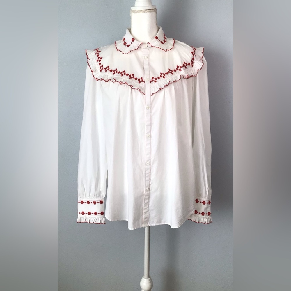 Polo Ralph Lauren Embroidered Button Front Shirt Blouse